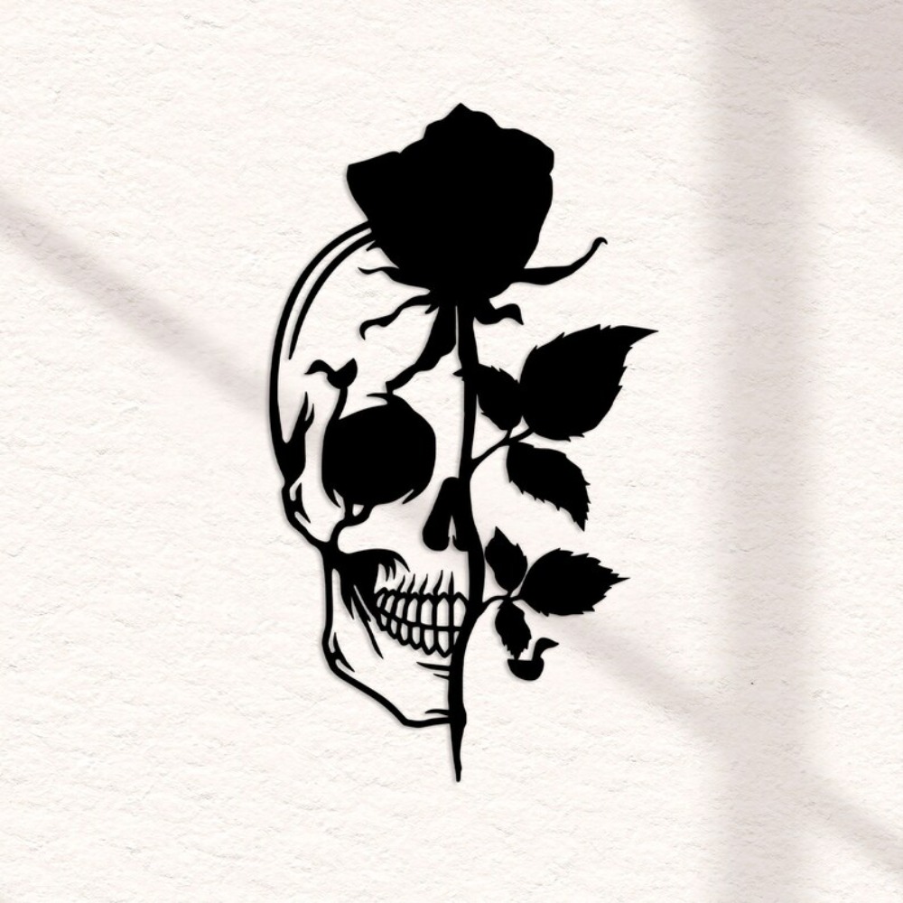 Halloween Skeleton Decoration - Skull with Rose Metal Wall Art,