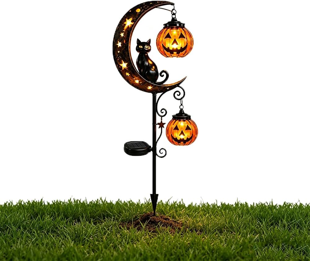 Pumpkin Lantern Halloween - Solar Halloween Black Cat Pumpkin Moon