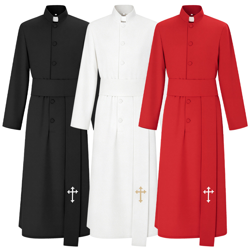 Halloween Costume Adult - Medieval Priest Costume White Cross Clergy