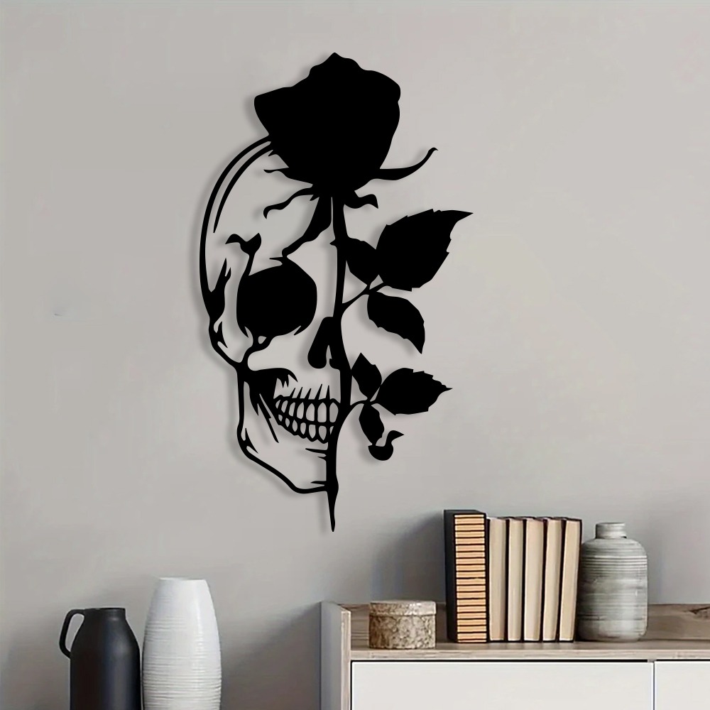 Skull with Rose Metal Wall Art - огляд і ціна Halloween Skeleton Decoration