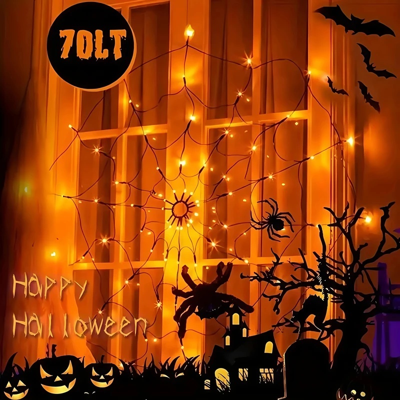 Halloween Spider Web LED Strin - огляд і ціна Halloween Led String Lights Orange