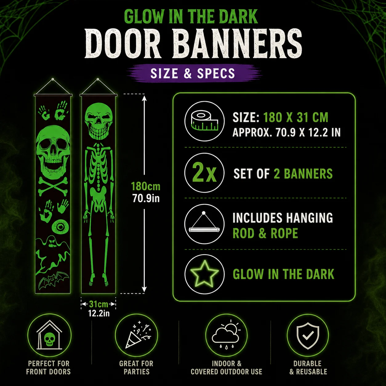 2PCS Glow in the Dark Hallowee - огляд і ціна Halloween Skeleton Decoration