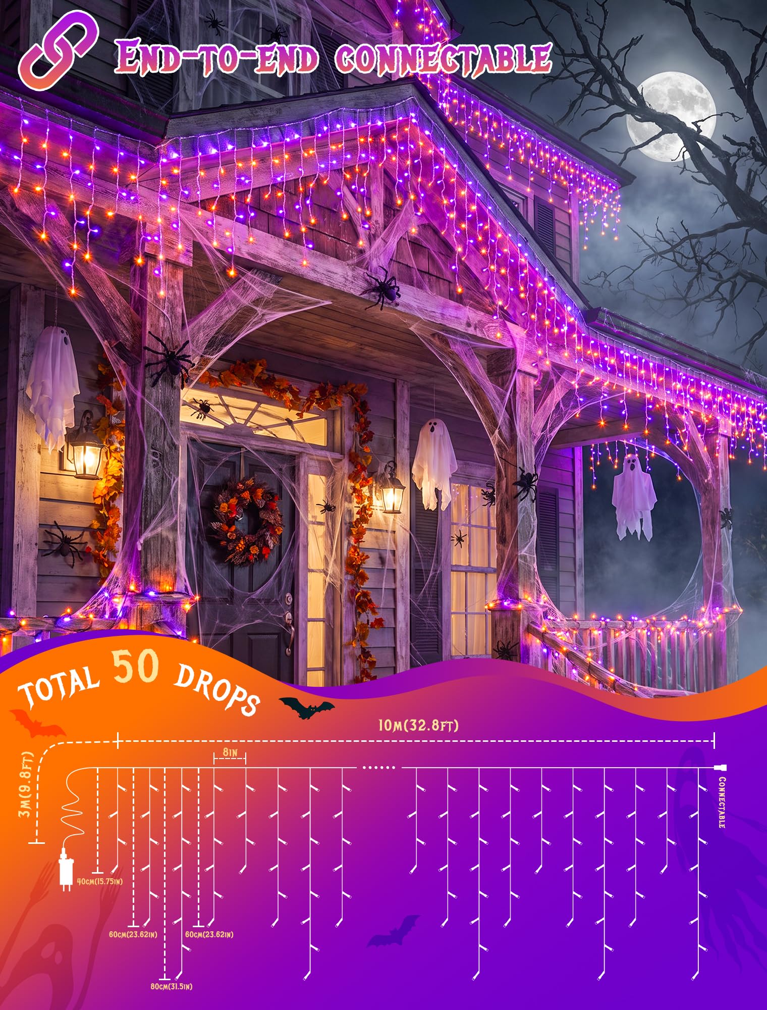 Halloween Icicle Lights Outdoo - огляд і ціна Halloween Led String Lights Orange